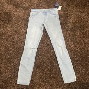 NWT Forever21 light blue stretch denim mid rise jeans size 24